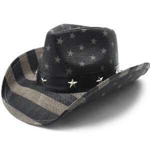 - American Flag Cowboy Hat, Black & White Western USA Shape-It Brim *NEW*